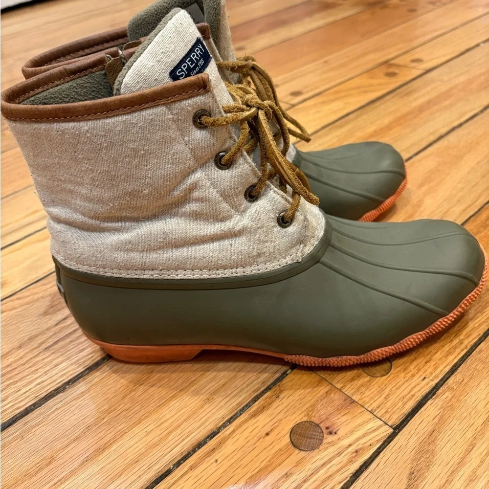 Sperry Womens Top-Sider Saltwater Rain Duck Boots Canvas Green Size 11